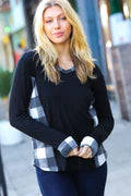 BLACK & IVORY PLAID HACCI KNIT HOODIE