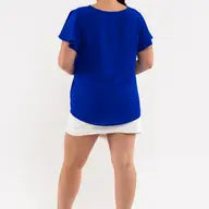 Royal Blue Scalloped V Neck Woven Top