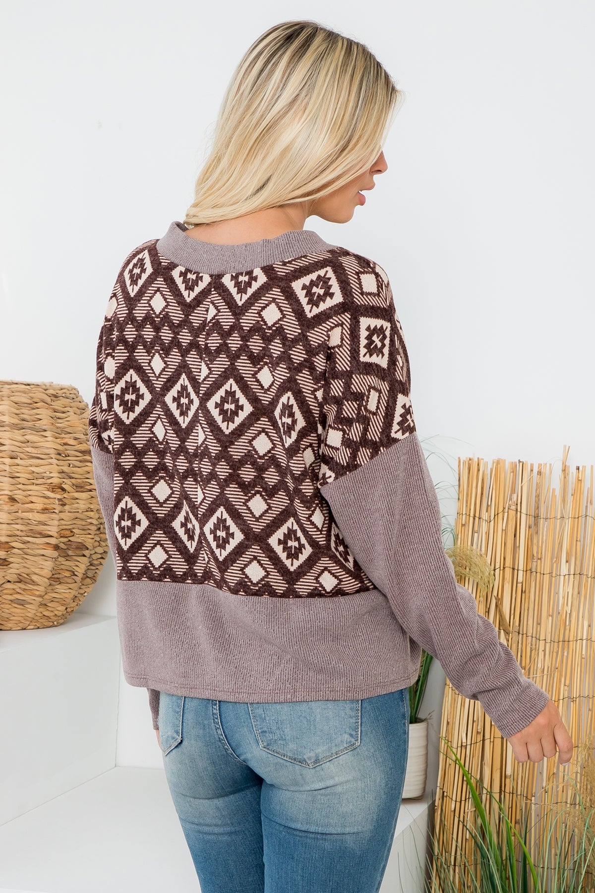 Brown Aztec bib lightweight sweater