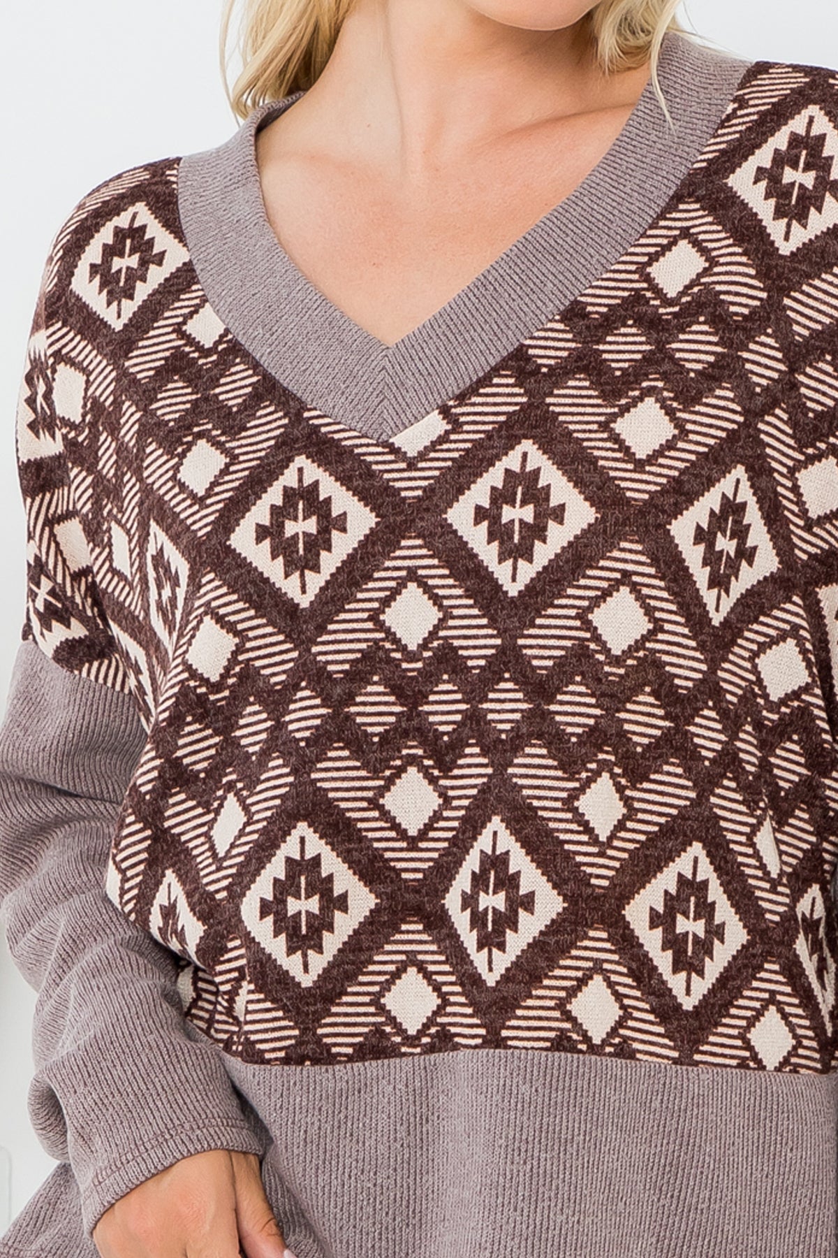 Brown Aztec bib lightweight sweater