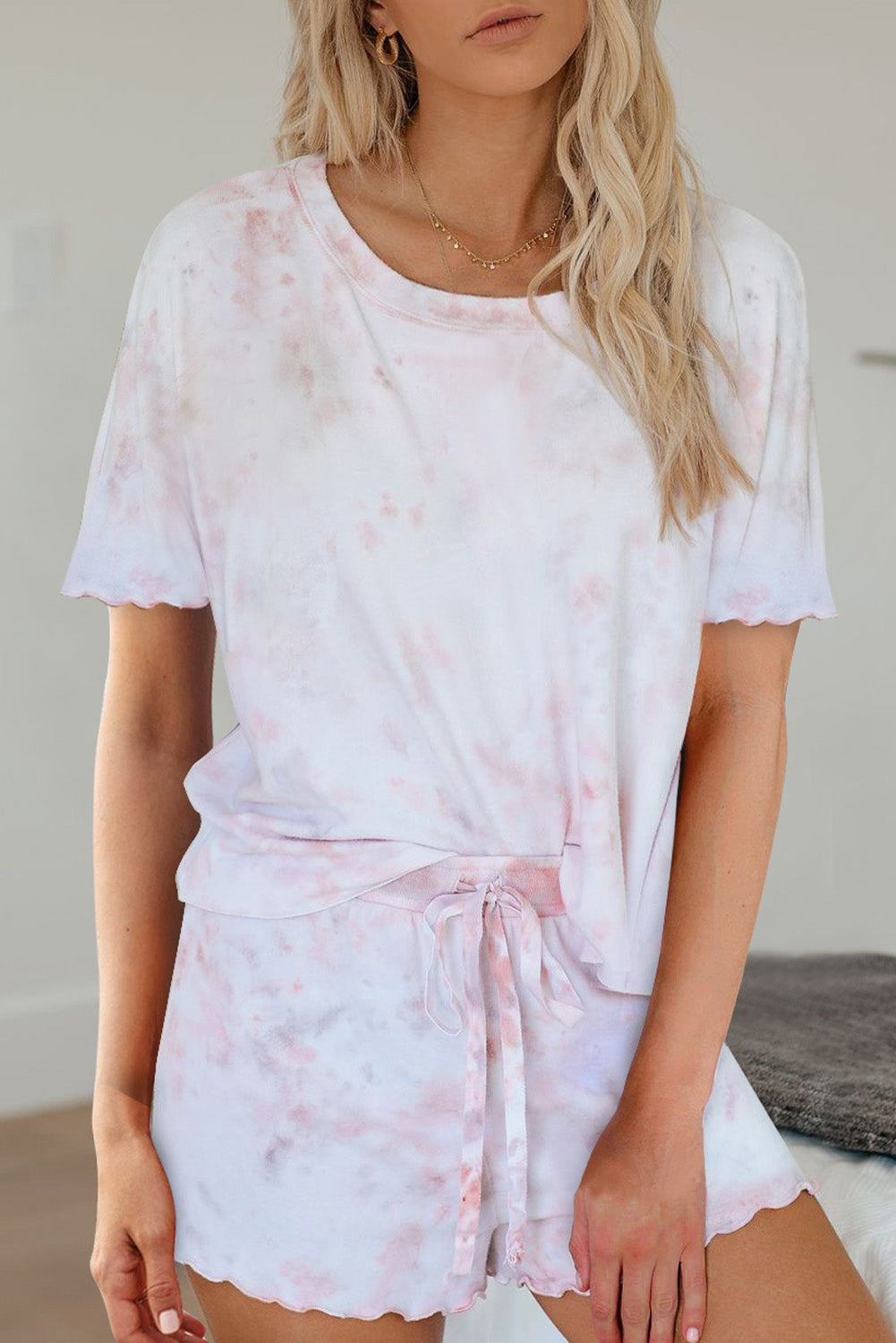 Pink Tie dye soft knit short set