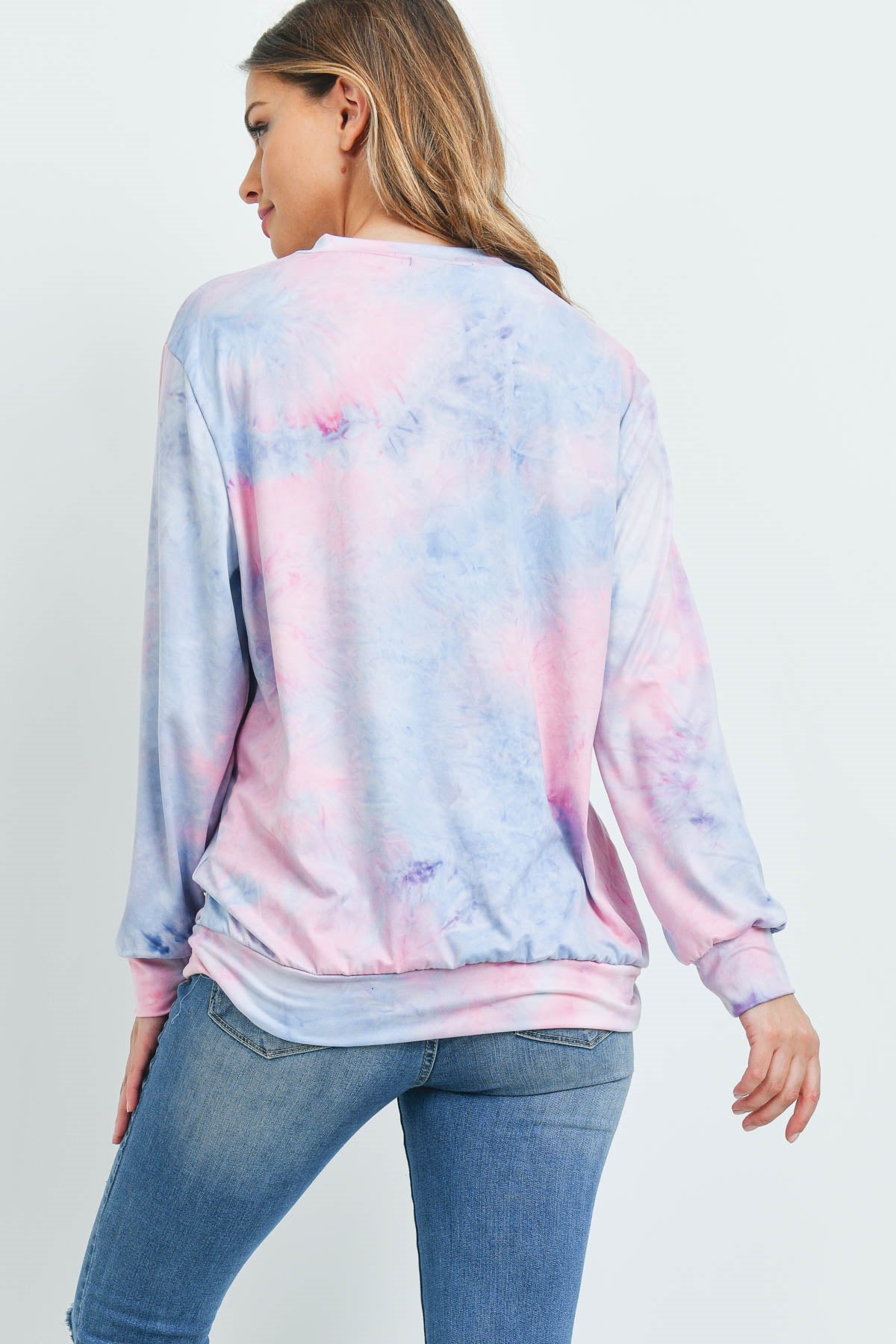 PINK DENIM TIE DYE POCKET PULLOVER