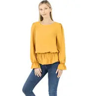 Mustard Puff Sleeve Blouse